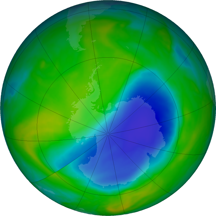 Antarctic ozone map for 02 December 2024